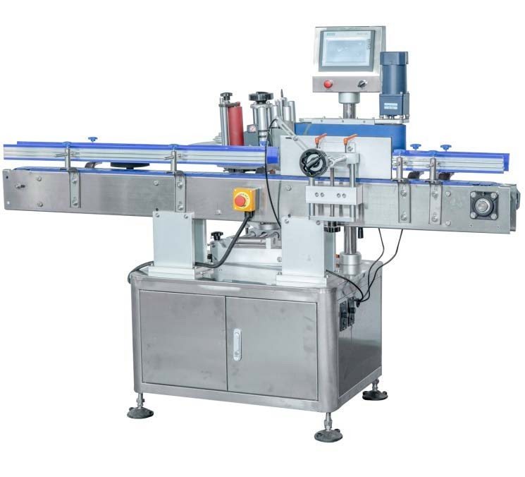 Automatic labelling machine for round bottles